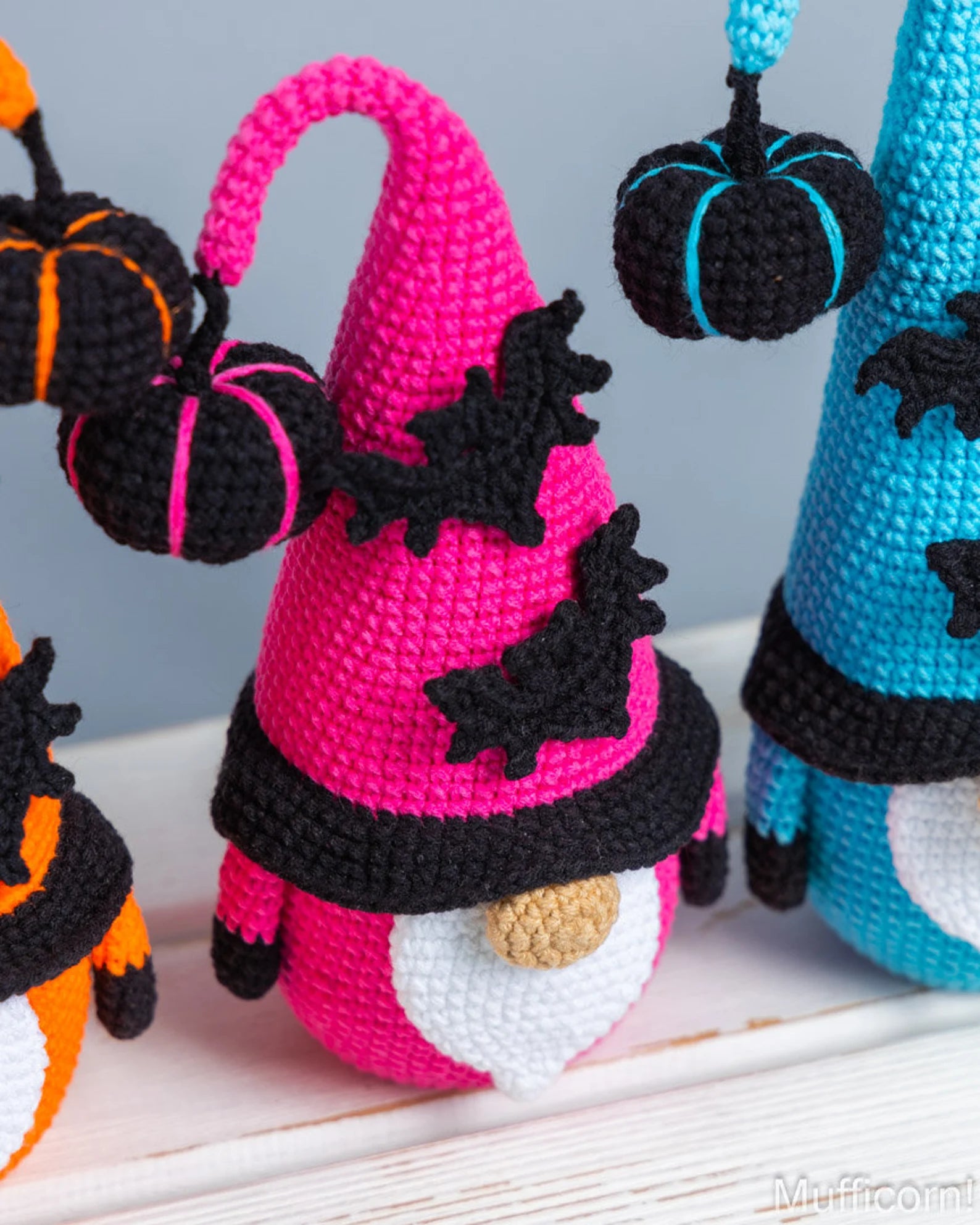Crochet patterns Halloween gnome bundle with bat and pumpkin