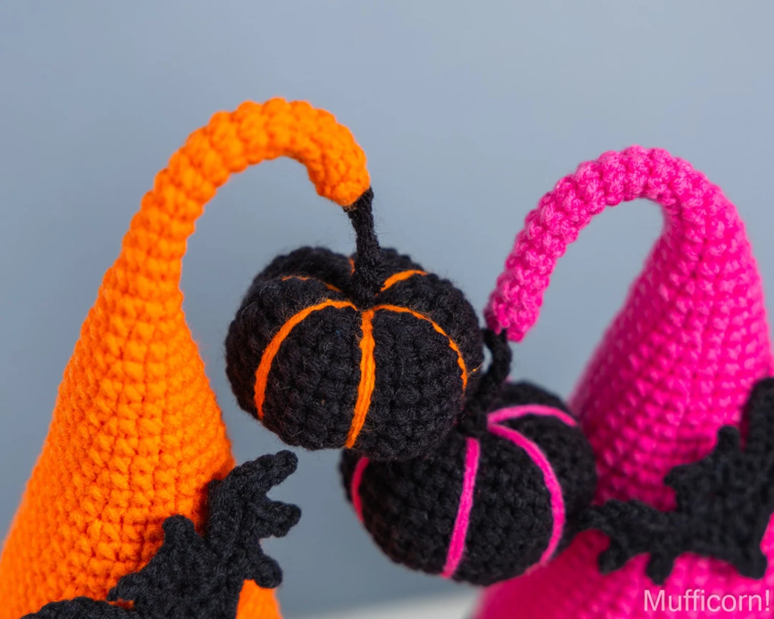 Crochet patterns Halloween gnome bundle with bat and pumpkin