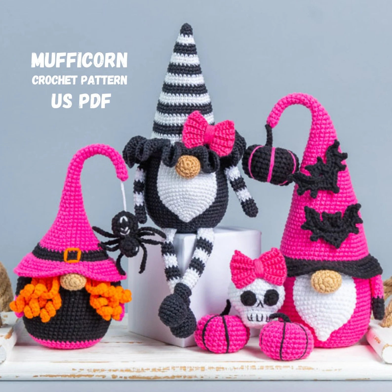 Gnome Witch, Keychain Skull, Gnome with Pumpkin & Amigurumi Witch Crochet – Halloween Patterns Bundle