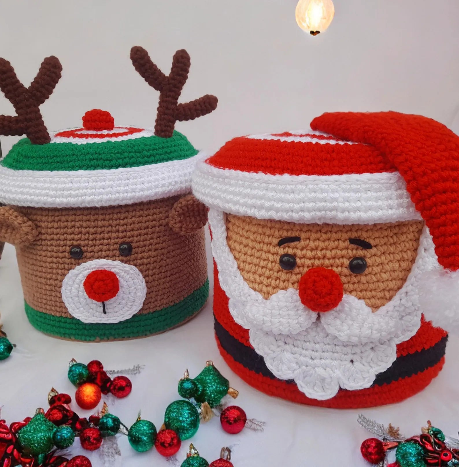 Christmas boxes Santa and Rudolph crochet patterns, christmas gift box