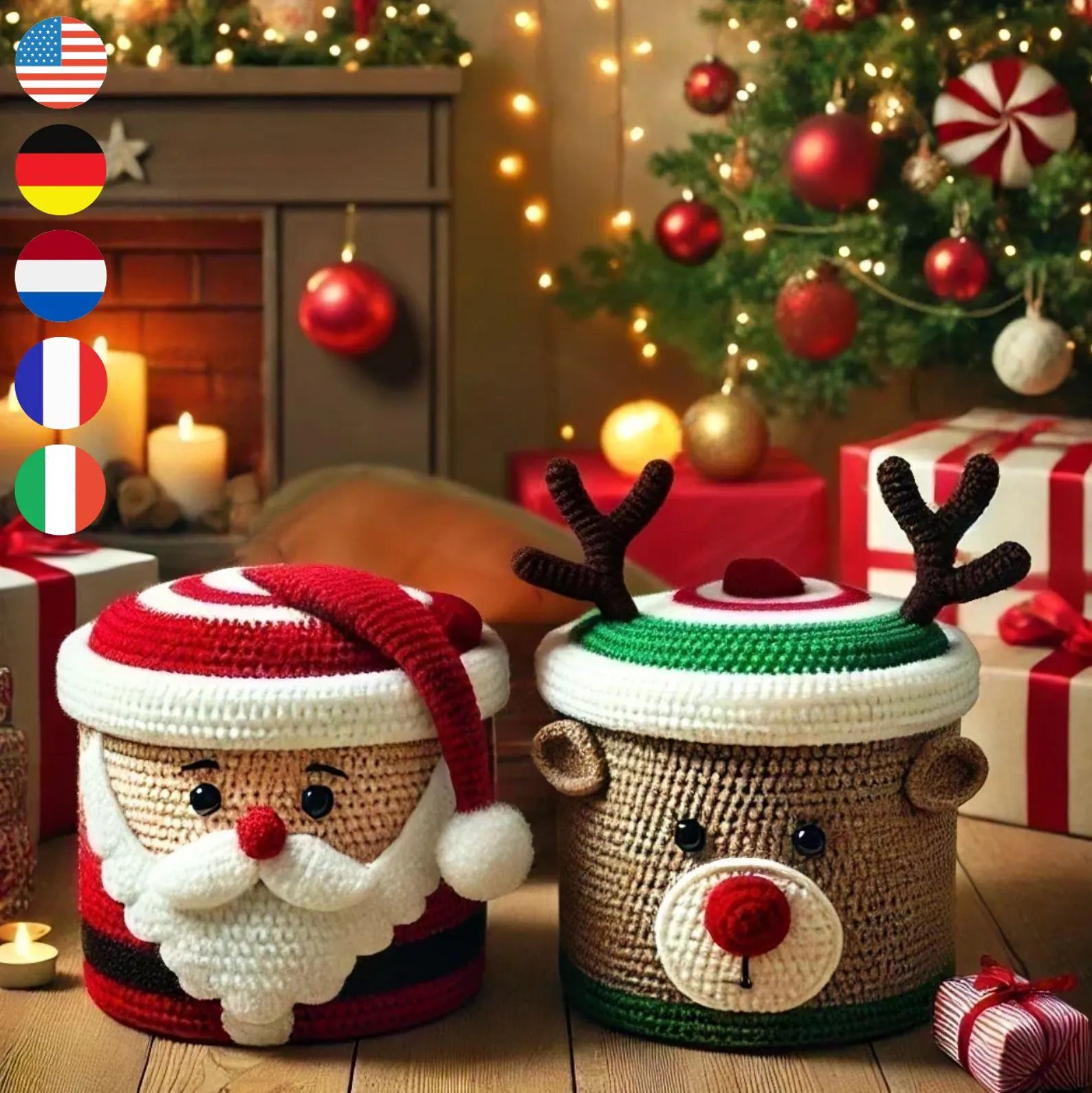 Christmas boxes Santa and Rudolph crochet patterns, christmas gift box